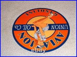 Vintage Union Aviation Gasoline Station +woman 11 3/4 Porcelain Metal Oil Sign
