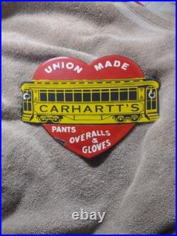 Vintage Union Made Carhartt's Advertising Porcelain Metal Sign