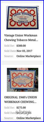 Vintage Union Workman Large Size Chewing Tobacco 23.5 X 17 Metal Smoking Sign