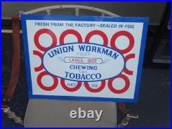 Vintage Union Workman Large Size Chewing Tobacco 23.5 X 17 Metal Smoking Sign