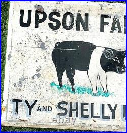 Vintage Upson Farms Metal Sign With Pig Hog Swine Graphic 2 sided