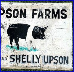 Vintage Upson Farms Metal Sign With Pig Hog Swine Graphic 2 sided