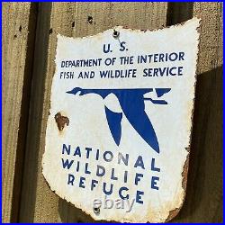 Vintage Us National Wildlife Refuge Porcelain Metal Sign Dept Of Interior Fish
