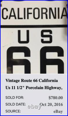 Vintage Us Route 66 California U. S. 11 3/4 Porcelain Metal Gasoline Oil Ca Sign