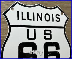 Vintage Us Route 66 Illinois IL Porcelain Metal Highway Sign Gas Oil Road Shield