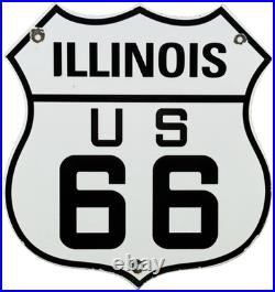 Vintage Us Route 66 Illinois Porcelain Metal Highway Sign Gas Shield Oil Road