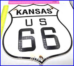 Vintage Us Route 66 Kansas Porcelain Metal Highway Sign Gas Oil Road Shield