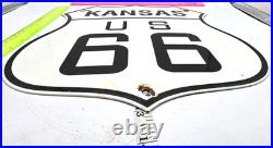 Vintage Us Route 66 Kansas Porcelain Metal Highway Sign Gas Oil Road Shield