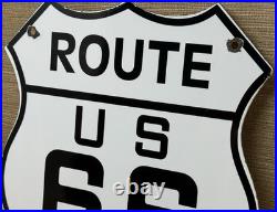 Vintage Us Route 66 Porcelain Metal Highway Sign Gas Oil Road Shield Americana