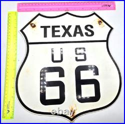 Vintage Us Route 66 Texas Porcelain Metal Highway Sign Gas Oil Road Shield