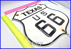 Vintage Us Route 66 Texas Porcelain Metal Highway Sign Gas Oil Road Shield