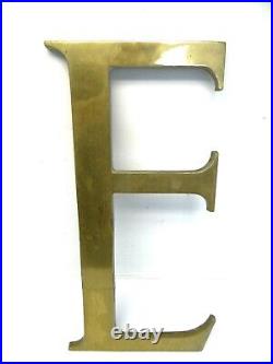 Vintage Used Brass Metal Gold Colored Large E Repaired Sign Letter Wall Hanger