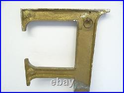 Vintage Used Brass Metal Gold Colored Large E Repaired Sign Letter Wall Hanger