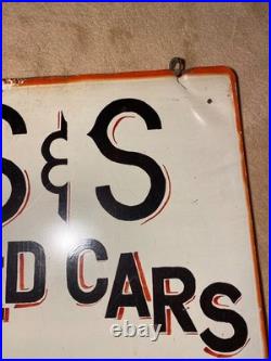 Vintage Used Metal Car Sign Double Sided Hanging 26 X 26