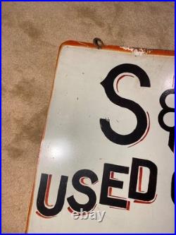 Vintage Used Metal Car Sign Double Sided Hanging 26 X 26