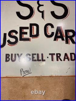 Vintage Used Metal Car Sign Double Sided Hanging 26 X 26