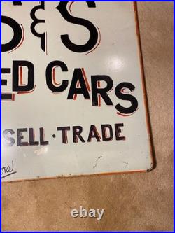 Vintage Used Metal Car Sign Double Sided Hanging 26 X 26