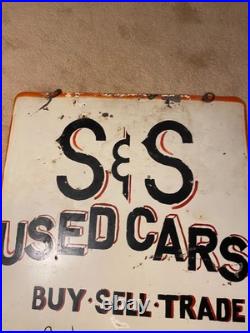 Vintage Used Metal Car Sign Double Sided Hanging 26 X 26