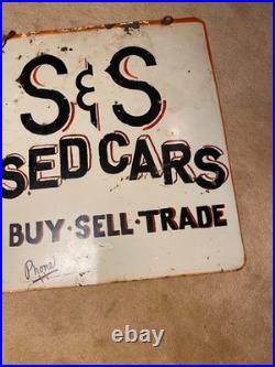 Vintage Used Metal Car Sign Double Sided Hanging 26 X 26
