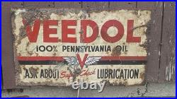 Vintage VEEDOL 100% Pennsylvania Oil Tin Metal Gas Station Sign Petroliana