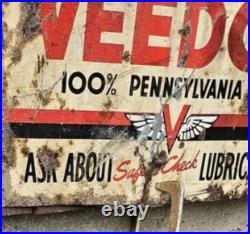 Vintage VEEDOL 100% Pennsylvania Oil Tin Metal Gas Station Sign Petroliana