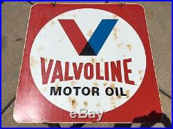 Vintage Valvoline Roadside Sign w Original Stand, metal 30x30 sign 1960s