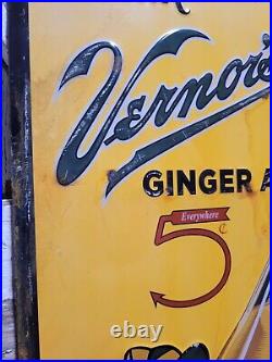 Vintage Vernors Sign Old Gingerale Soda Cola Embossed Metal Gas Oil Advertising