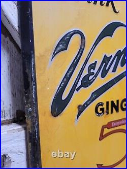 Vintage Vernors Sign Old Gingerale Soda Cola Embossed Metal Gas Oil Advertising