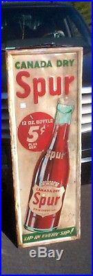 Vintage Vertical Canada Dry Spur Soda Pop Metal Sign With Bottle 55inX19in