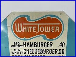 Vintage Very Rare Hard To Find White Tower Metal Restaurant Menu Sign Vgc