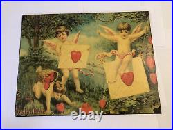 Vintage Victorian Style Metal Valentines Cupid Card Art Sign Decor Cottage Core