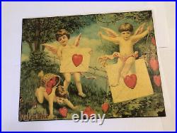 Vintage Victorian Style Metal Valentines Cupid Card Art Sign Decor Cottage Core
