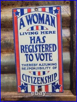 Vintage Voting Porcelain Sign Old Womens Rights Registered To Vote Citizenship