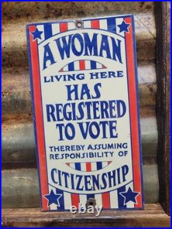 Vintage Voting Porcelain Sign Old Womens Rights Registered To Vote Citizenship