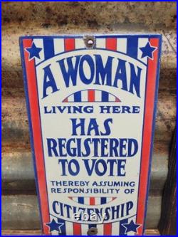 Vintage Voting Porcelain Sign Old Womens Rights Registered To Vote Citizenship