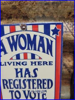 Vintage Voting Porcelain Sign Old Womens Rights Registered To Vote Citizenship