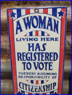 Vintage Voting Porcelain Sign Old Womens Rights Registered To Vote Citizenship