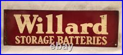 Vintage WILLARD STORAGE BATTERIES Flange SIGN 22 Metal RARE gas oil