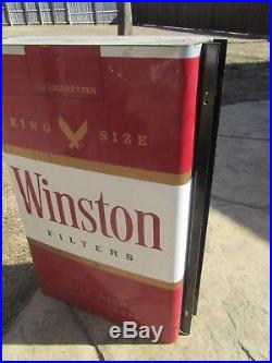 Vintage WINSTON Cigarette Large Metal Sign in Shape of Pack with Mounting Bracket