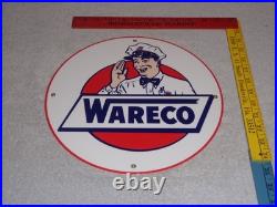 Vintage Wareco Gas Service Station Man 11 3/4 Porcelain Metal Gasoline Oil Sign
