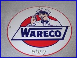 Vintage Wareco Gas Service Station Man 11 3/4 Porcelain Metal Gasoline Oil Sign