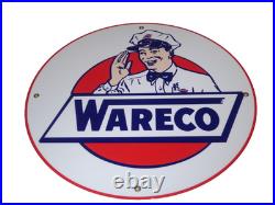 Vintage Wareco Gas Service Station Man 11 3/4 Porcelain Metal Gasoline Oil Sign