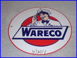 Vintage Wareco Gas Service Station Man 11 3/4 Porcelain Metal Gasoline Oil Sign