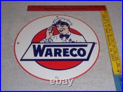 Vintage Wareco Gas Service Station Man 11 3/4 Porcelain Metal Gasoline Oil Sign