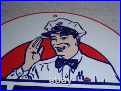 Vintage Wareco Gas Service Station Man 11 3/4 Porcelain Metal Gasoline Oil Sign