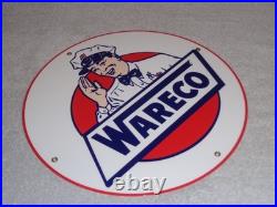 Vintage Wareco Gas Service Station Man 11 3/4 Porcelain Metal Gasoline Oil Sign