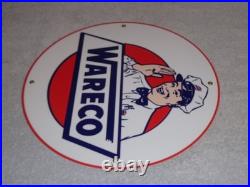 Vintage Wareco Gas Service Station Man 11 3/4 Porcelain Metal Gasoline Oil Sign