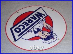 Vintage Wareco Gas Service Station Man 11 3/4 Porcelain Metal Gasoline Oil Sign