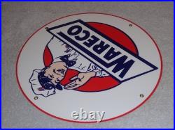 Vintage Wareco Gas Service Station Man 11 3/4 Porcelain Metal Gasoline Oil Sign