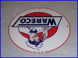 Vintage Wareco Gas Service Station Man 11 3/4 Porcelain Metal Gasoline Oil Sign
